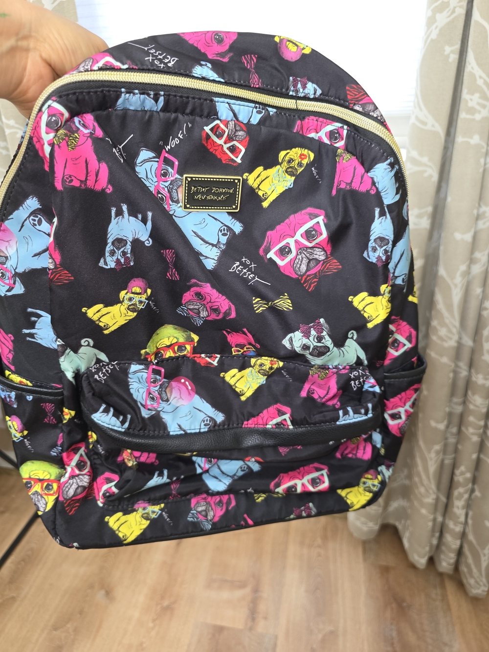 Betsey Johnson Neon Pug Print Backpack